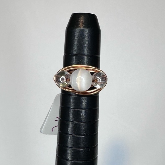 Ring cooper handmade cat eye with iridescent glass beads - Picture 5 of 10